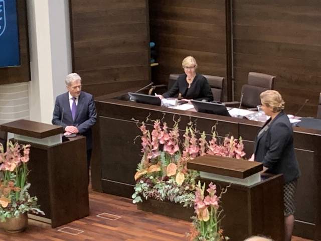 Republikens president Sauli Niinistö och talman Ingrid Zetterman